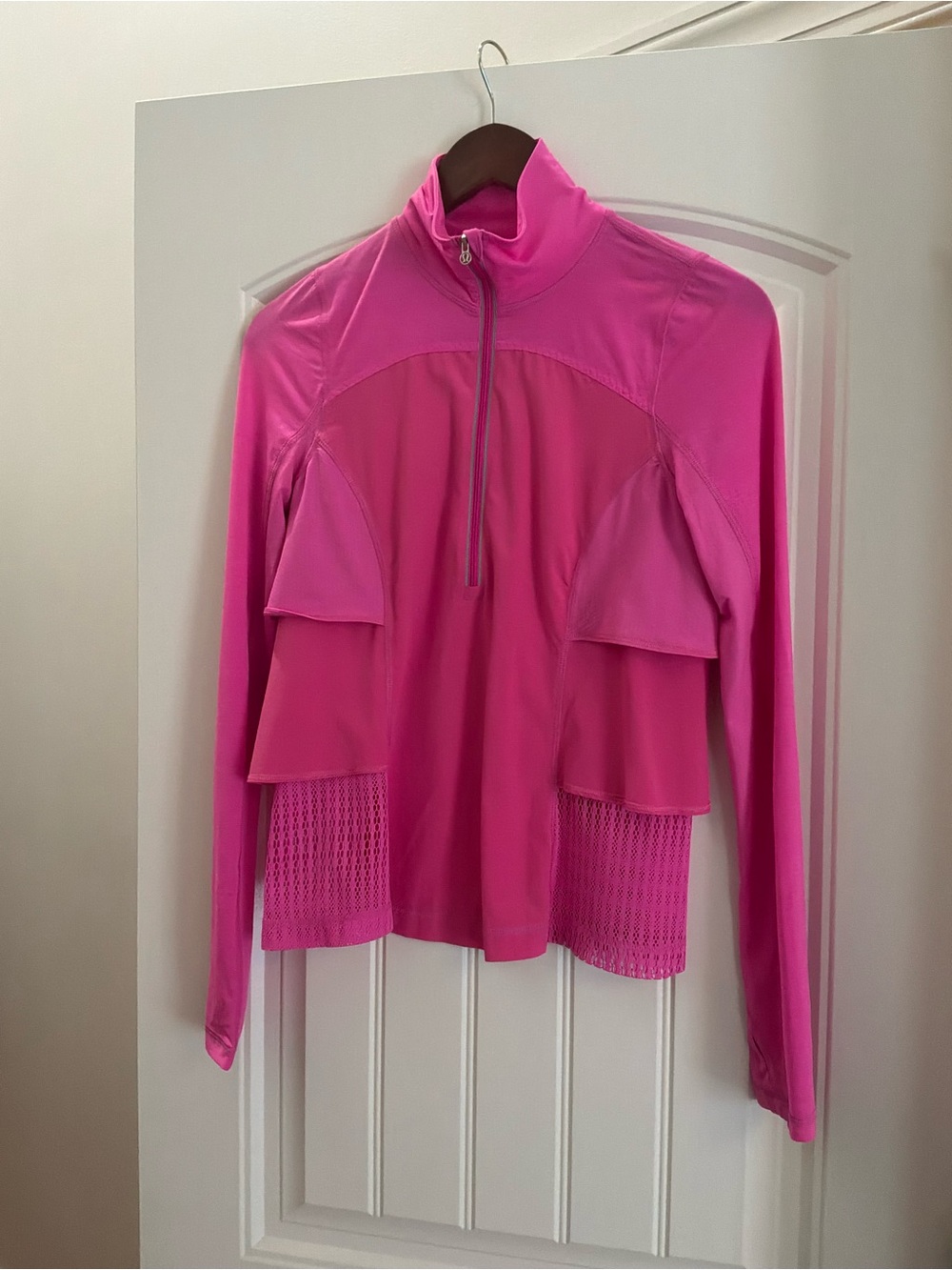 Lululemon Hot Pink Half-Zip Layered Ruffled Layer Utility Top, Size 4